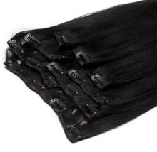 Load image into Gallery viewer, 8 Piece Clip-In Human Hair Extensions 100g-150g Black Licorice (#1)