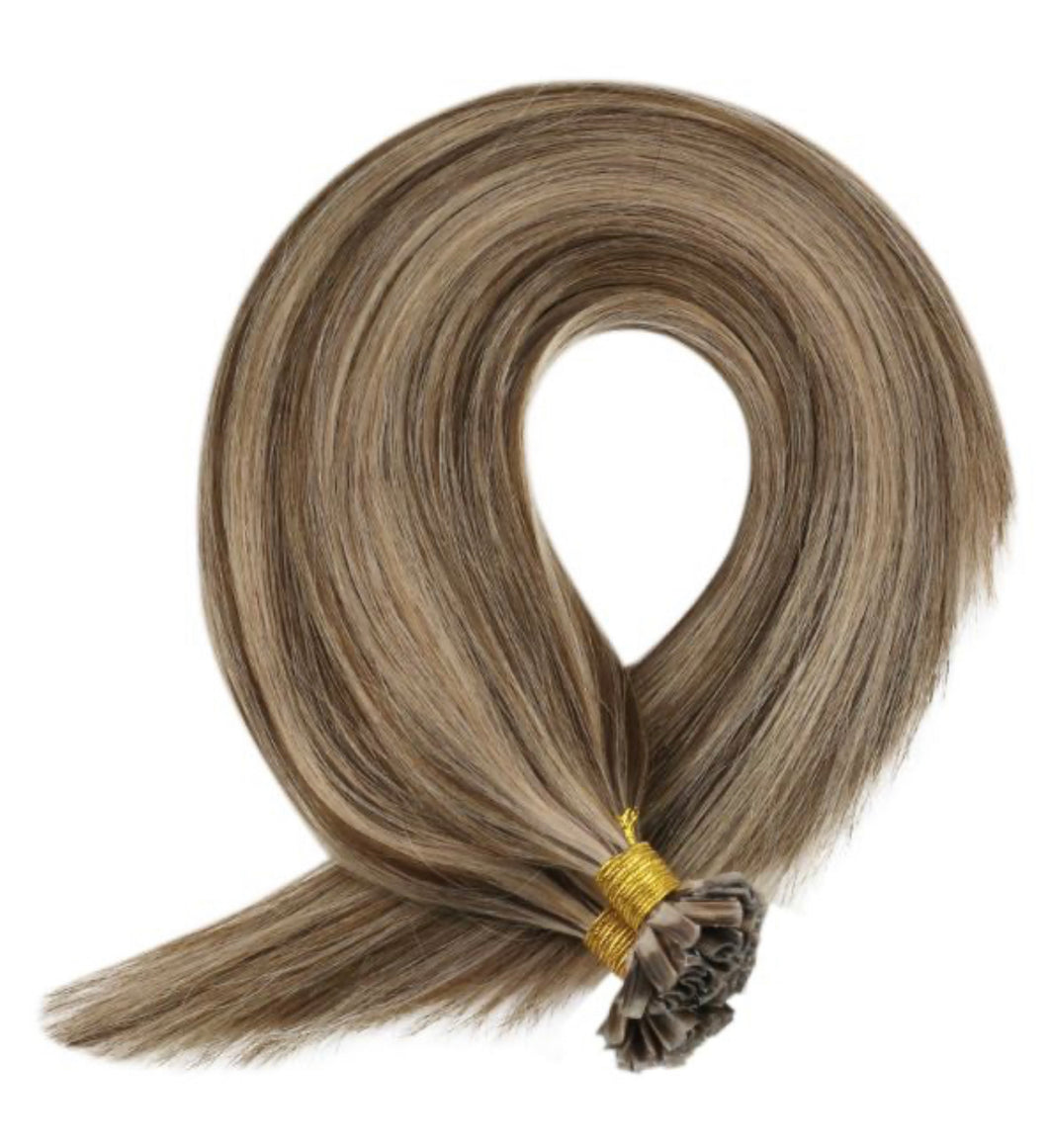 Keratin U Tip Human Hair Extensions highlights Brown Sugar (#4/27)