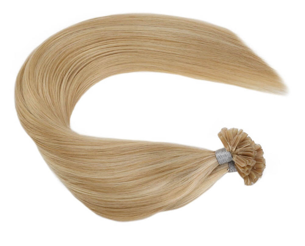 Keratin U Tip Human Hair Extensions Highlighted CARAMEL SWIRL( #27/613)