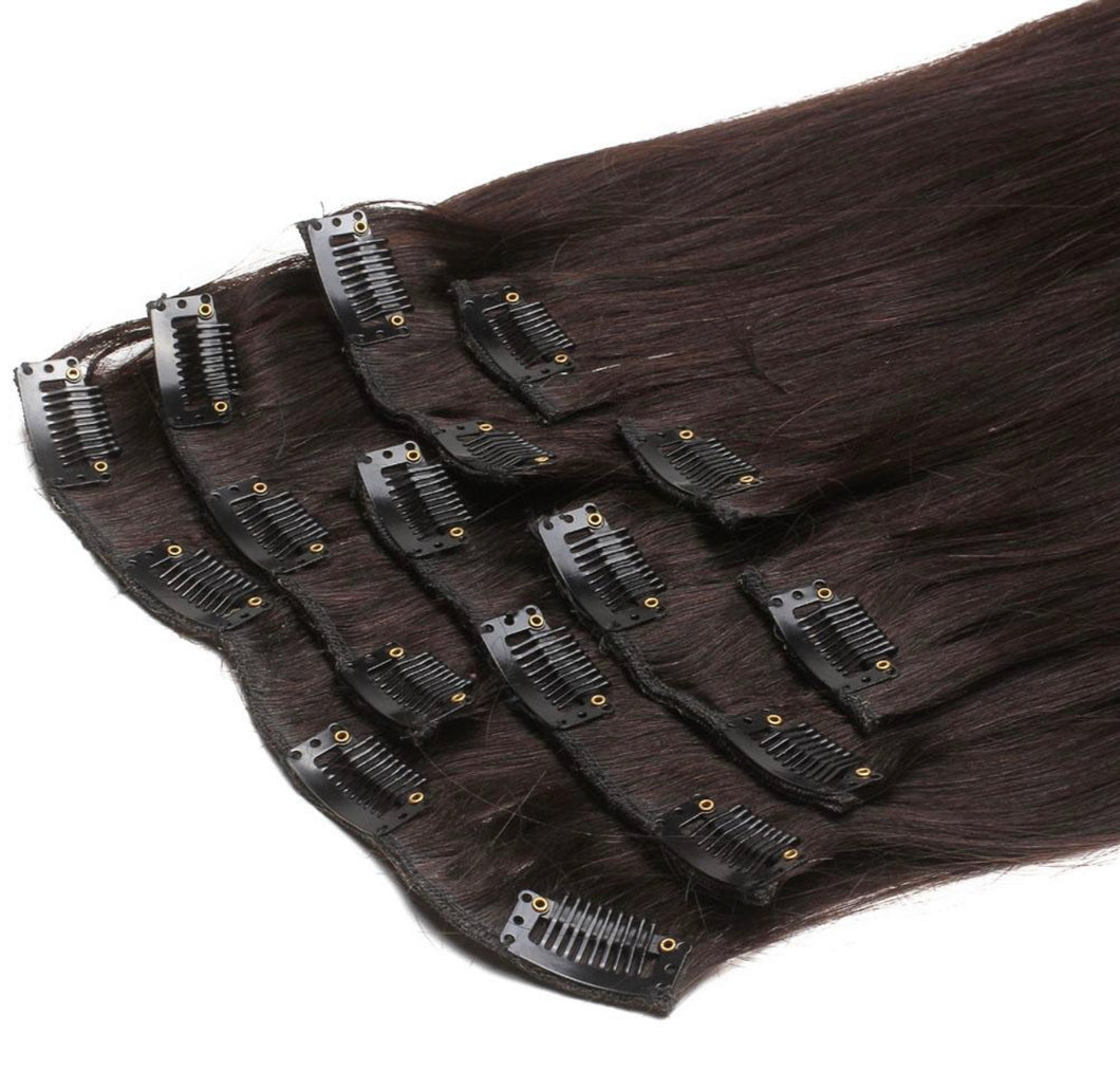 8 Piece Clip-In Human Hair Extensions 100g-150g   midnight natural black (#1b)