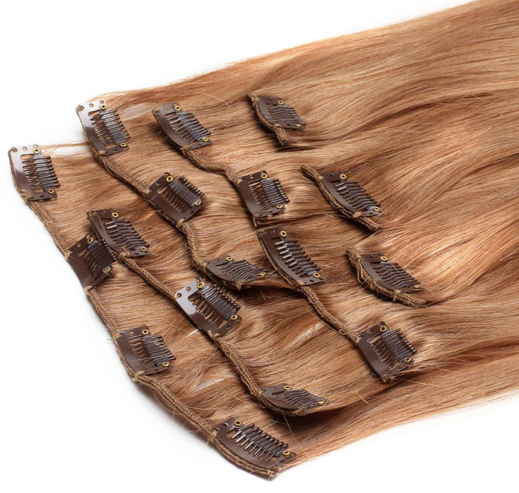 8 Piece Clip-In Human Hair Extensions 100g-150g Honey Blonde (#12)