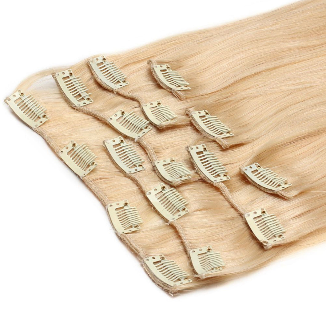 8 Piece Clip-In Human Hair Extensions 100g-150g Beachy Blonde (#613)