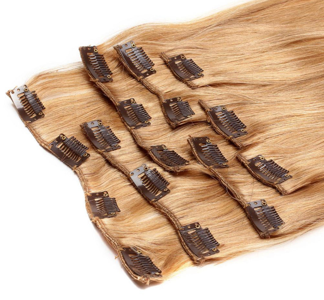 8 Piece Clip-In Human Hair Extensions 100g-150g Dirty Blonde (#27)